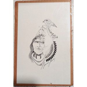 Vtg Norman Lansing UTE Planograph Print Indian Head & Spirit Animal Signed 1982